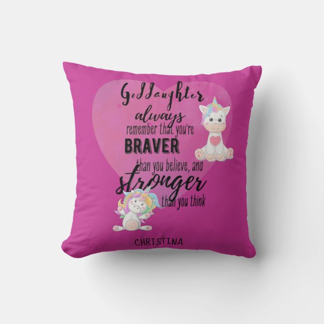 Named GODDAUGHTER Motivational Quote Unicorn Pink  Throw Pillow (Front)