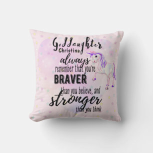 Named GODDAUGHTER Motivational Quote Unicorn Pink Throw Pillow