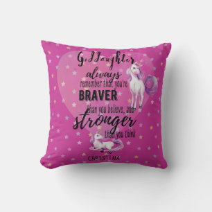 Named GODDAUGHTER Motivational Quote Unicorn Pink Throw Pillow