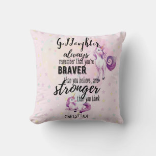 Named GODDAUGHTER Motivational Quote Unicorn Pink Throw Pillow