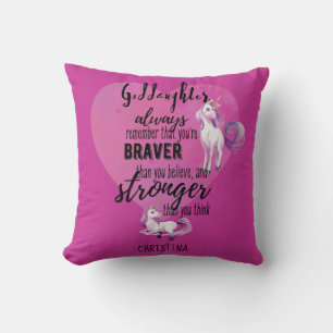 Named GODDAUGHTER Motivational Quote Unicorn Pink Throw Pillow