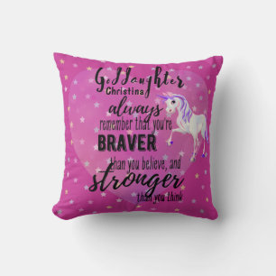 Named GODDAUGHTER Motivational Quote Unicorn Pink Throw Pillow