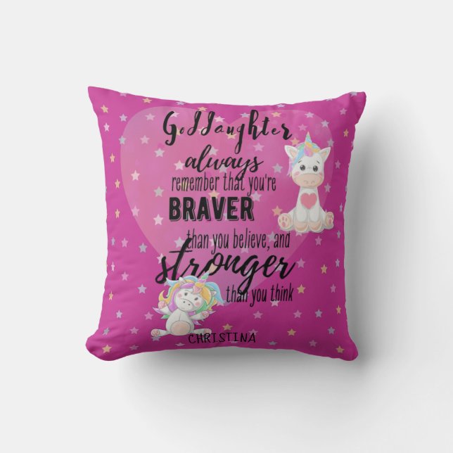Named GODDAUGHTER Motivational Quote Unicorn Pink  Throw Pillow (Front)