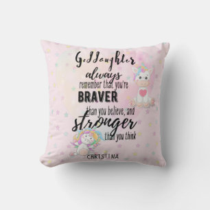 Named GODDAUGHTER Motivational Quote Unicorn Pink Throw Pillow