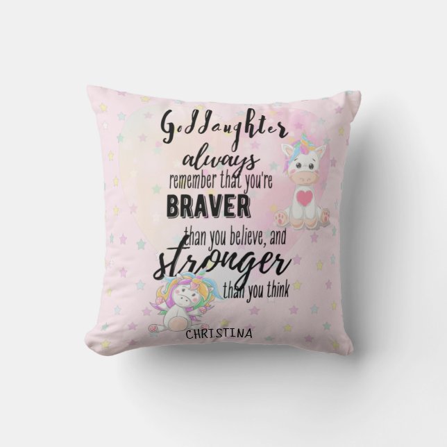 Named GODDAUGHTER Motivational Quote Unicorn Pink  Throw Pillow (Front)