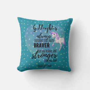 Named GODDAUGHTER Motivational Quote Unicorn Teal Throw Pillow