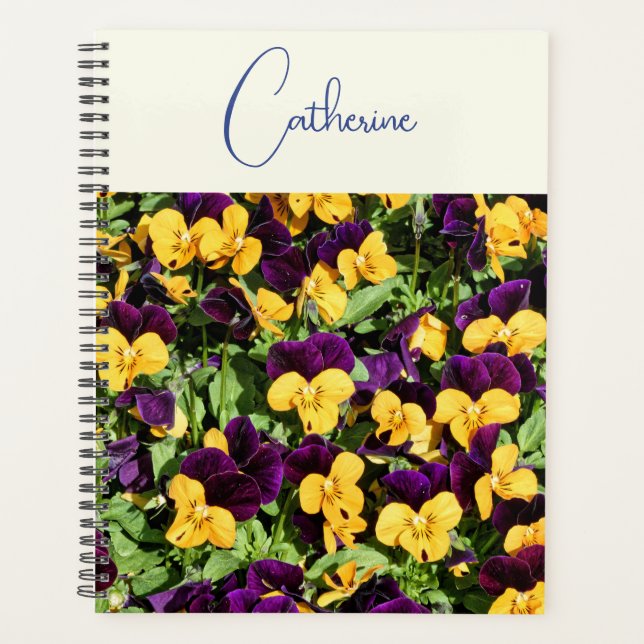 Named Multicolored Purple & Yellow Flowers Planner (Front)
