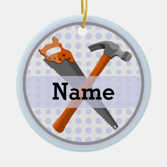 Named Personalized Tools design for boys. Ceramic Ornament (Front)