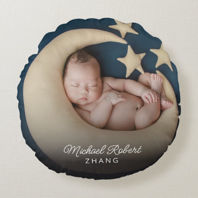 Named Photo Newborn Baby Round Pillow (Front)