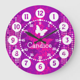 Named pink purple dots easy to read  large clock