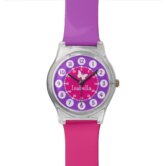 Named pink purple numbered watch (Close Up)
