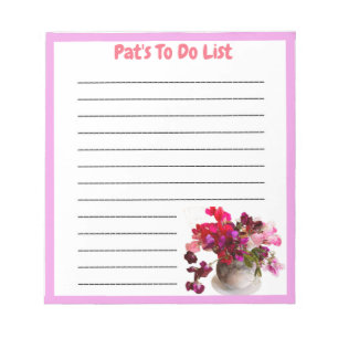 Named To Do List Pad with Sweet Peas