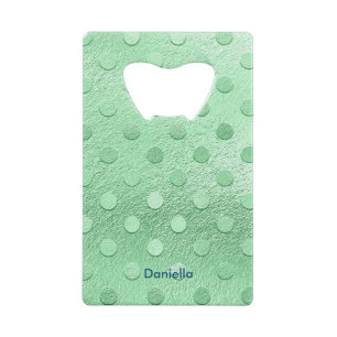 Named Variegated Green Polka Dots Credit Card Bottle Opener