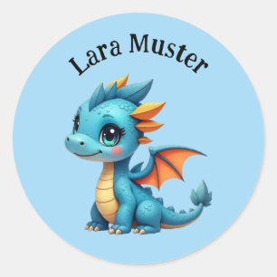 Namensaufkleber - Babydrache blau Classic Round Sticker