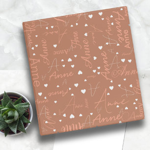 Names and Hearts repeated all over terracotta Binder