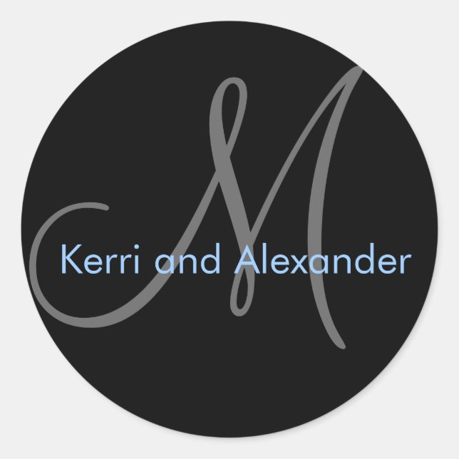 Names and Initial Monogram Sticker Black and Blue (Front)