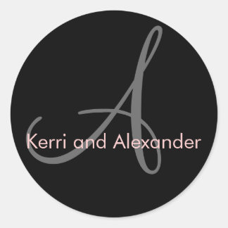 Names and Initial Monogram Sticker Black and Pink