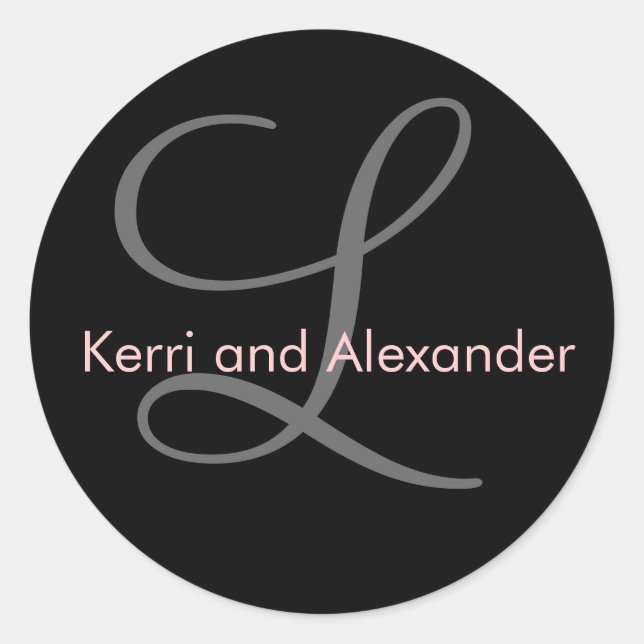 Names and Initial Monogram Sticker Black and Pink (Front)