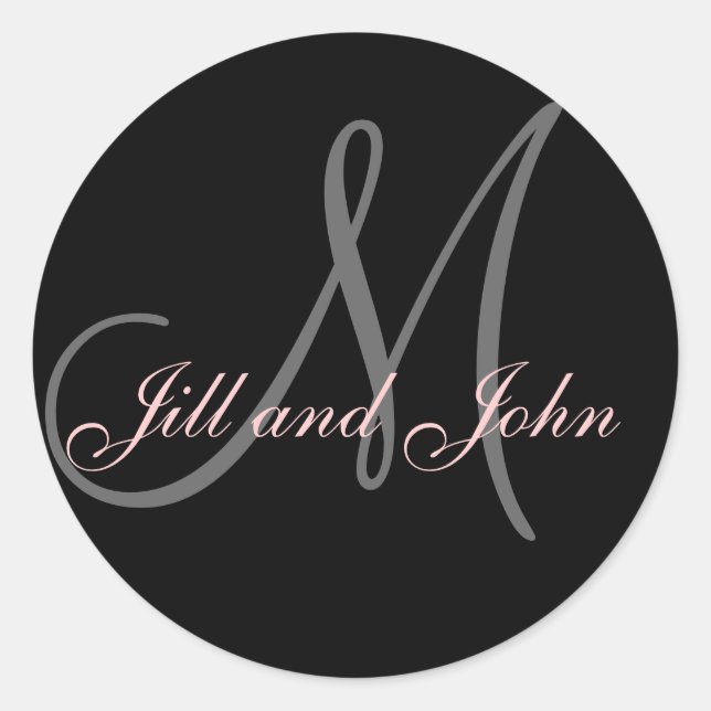 Names and Initial Monogram Sticker Black and Pink (Front)