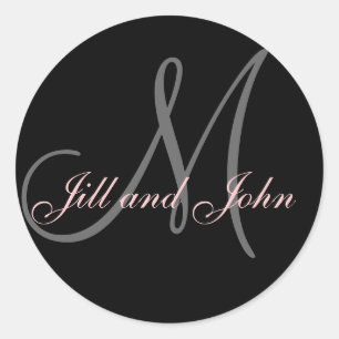 Names and Initial Monogram Sticker Black and Pink