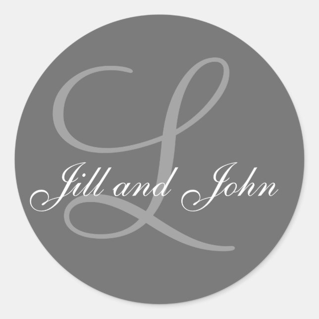 Names and Initial Monogram Sticker Grey (Front)