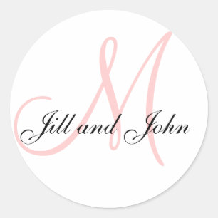 Names and Initial Monogram Sticker White Pink
