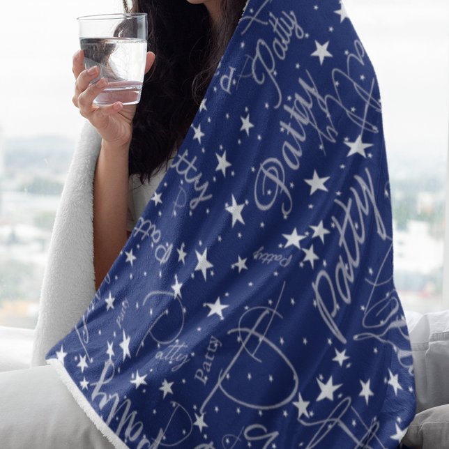Names and Stars all over Typography Blue Fleece Blanket (Creator Uploaded)