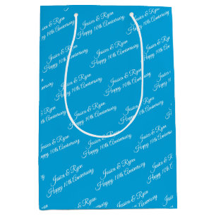 Names, Anniversary Year, White Script, Sky Blue Medium Gift Bag