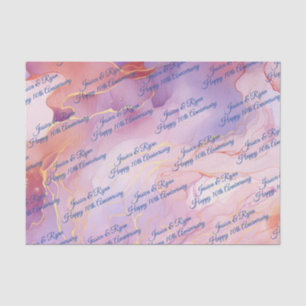 Names Any Anniversary Purple Peach Gold W/Colour Tissue Paper