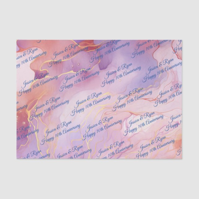 Names Any Anniversary Purple Peach Gold W/Colour Tissue Paper (Front)
