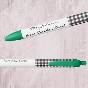 Names, Best Teacher Black White Buffalo Check Ink Pen