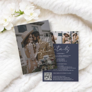 Names calligraphy navy 4 photo all in one wedding invitation