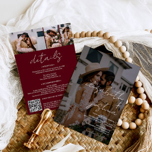 Names calligraphy red 4 photo all in one wedding invitation