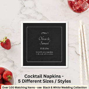 Names Date Message Black White Infinity Cocktail Napkin
