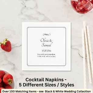 Names Date Message Black White Infinity Cocktail Napkin