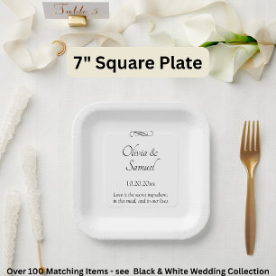 Names Date Message Black White Infinity Scroll, 7" Paper Plate