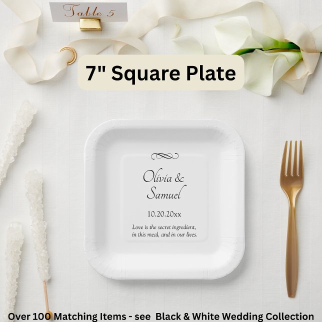 Names Date Message Black White Infinity Scroll, 7" Paper Plate (Creator Uploaded)