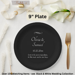Names Date Message Black White Infinity Scroll, 9" Paper Plate
