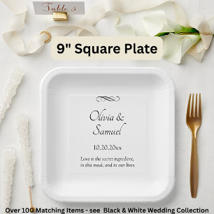 Names Date Message Black White Infinity Scroll, 9" Paper Plate