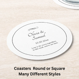 Names Date Message Black White Infinity Scroll, Round Paper Coaster
