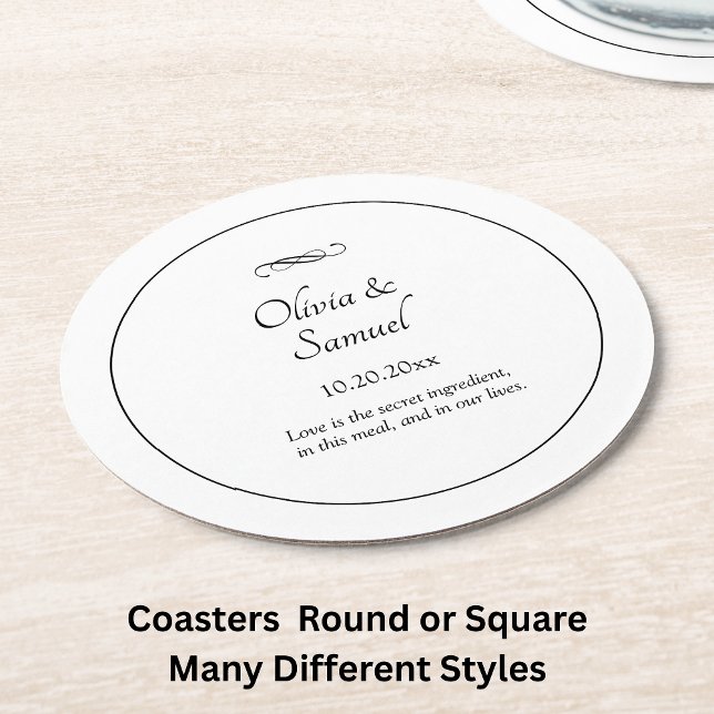 Names Date Message Black White Infinity Scroll,  Round Paper Coaster (Creator Uploaded)