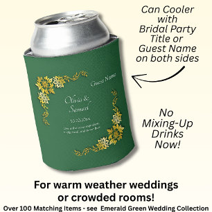 Names Date Message Emerald Green & Gold  Can Cooler