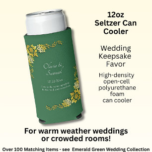 Names Date Message Emerald Green & Gold  Seltzer Can Cooler