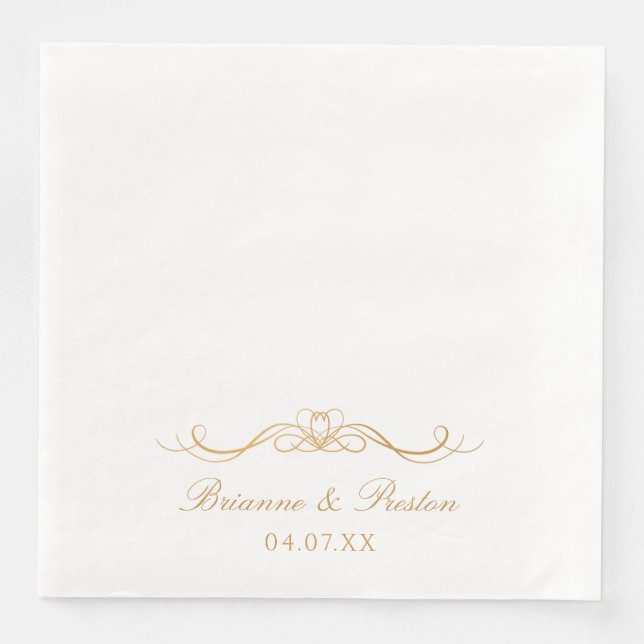 Names Date Modern Elegant Gold Script Wedding Napkin (Front)