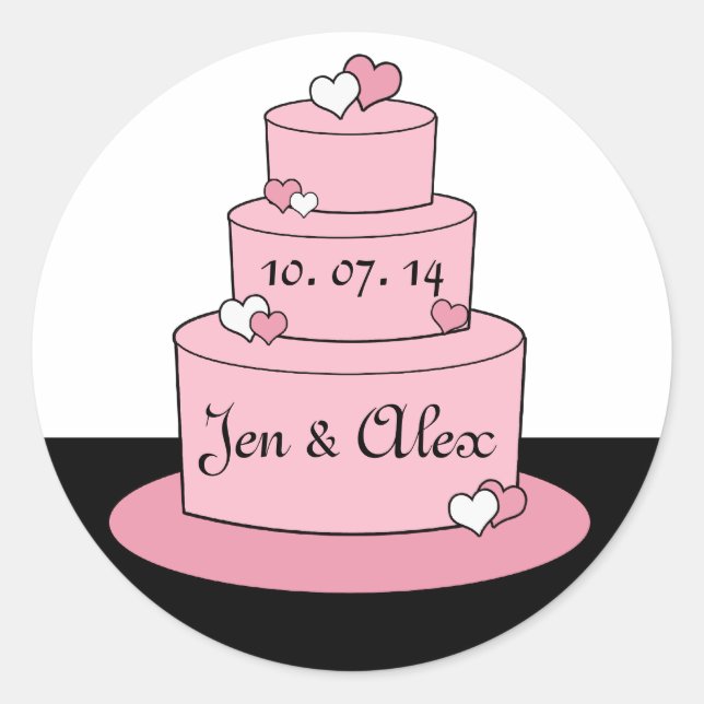 Names Date Pink Wedding Cake Wedding Sticker (Front)
