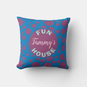 Name's Fun House Blue Purple Dots Bubbly Circles Throw Pillow