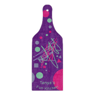 Name's Fun Kitchen Medley Shapes Pink Purple Teal Cutting Board