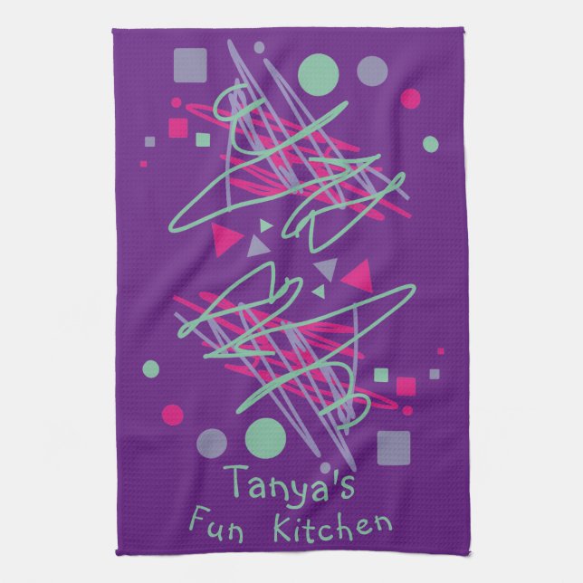 Name's Fun Kitchen Pink Purple Teal Shapes Medley  Towel (Vertical)