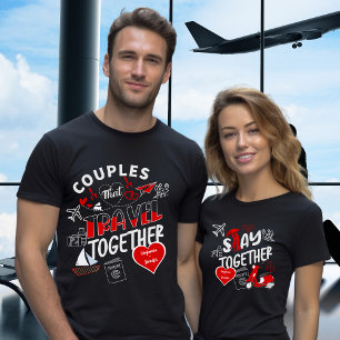 Names in Heart Matching Couple Travel Outfit T-Shirt
