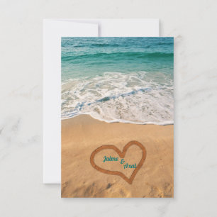 Names in Heart on the Beach Wedding RSVP